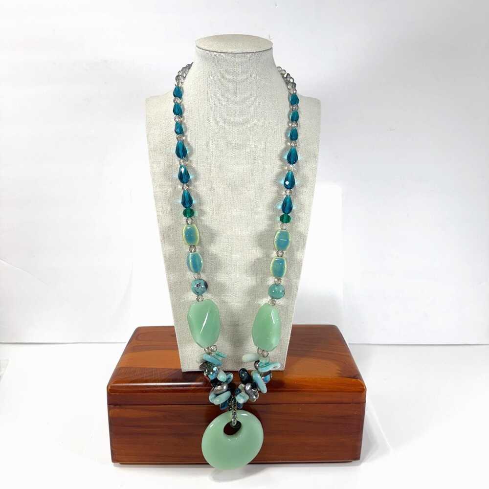 Stunning Chalcedony Necklace w/Natural Stones & Glass Beads Chunky Statement 32"